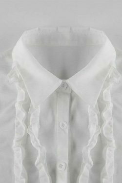 Coquette Aesthetic Ruffle Trim Sheer Mesh Long Sleeve Blouse - Y2K Fashion Statement