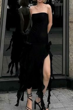 Coquette Aesthetic Ruffled Asymmetrical Tube Dress