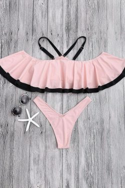 Coquette Aesthetic Ruffled Cami Thong Bikini - Y2K Fashion Swimwear