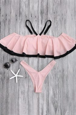 Coquette Aesthetic Ruffled Cami Thong Bikini - Y2K Fashion Swimwear