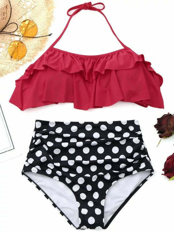 Coquette Aesthetic Ruffled Polka Dot High Waisted Bikini Coquette Aesthetic Ruffled Polka Dot High Waisted Bikini
