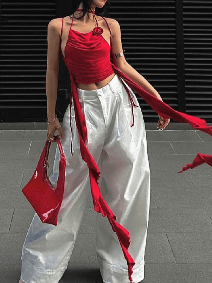 Coquette Aesthetic Ruffled Streamers Cami Top - Y2K Fashion for Women