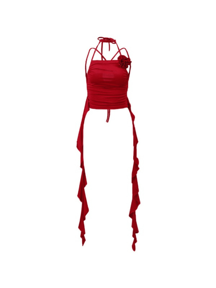 Coquette Aesthetic Ruffled Streamers Cami Top - Y2K Fashion for Women