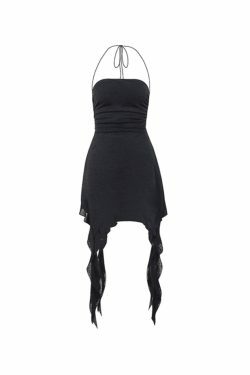 Coquette Aesthetic Ruffled Tassel Halter Mini Dress