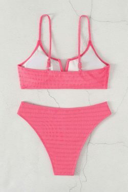 Coquette Aesthetic Ruffled V-Neck Bikini in Solid Color