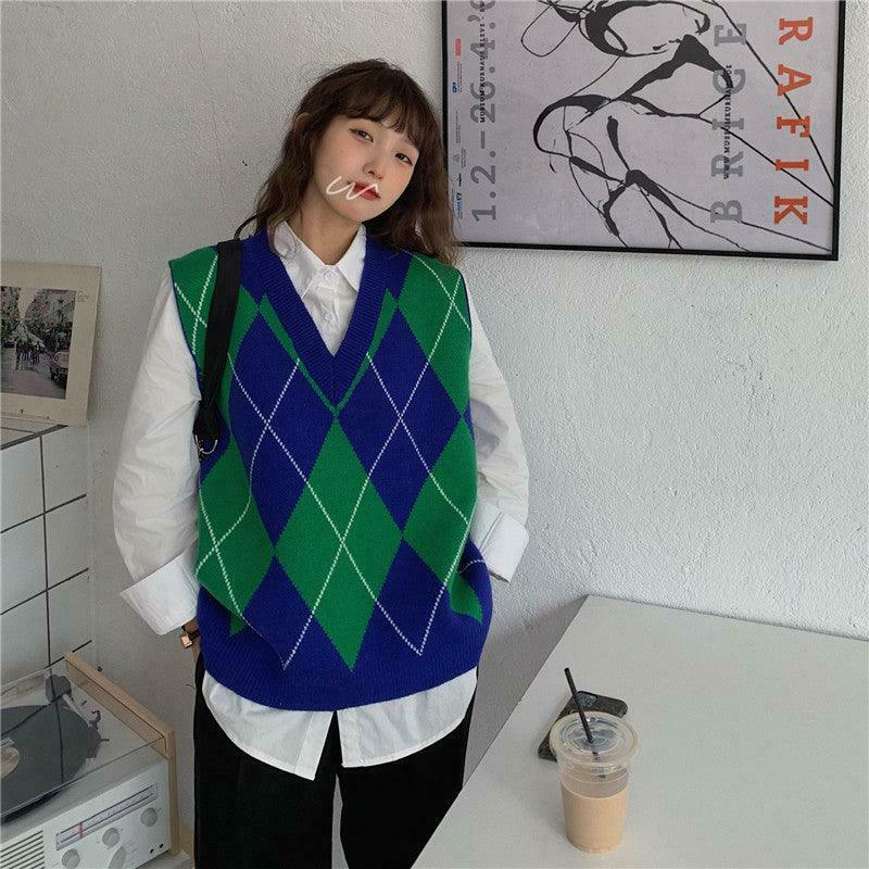 Coquette Aesthetic Runaway Oversized Sweater Vest in Y2K Fashion Style Coquette Aesthetic Runaway Oversized Sweater Vest in Y2K Fashion Style