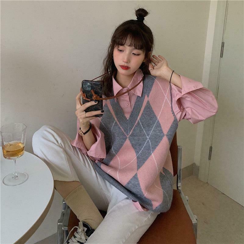 Coquette Aesthetic Runaway Oversized Sweater Vest in Y2K Fashion Style Coquette Aesthetic Runaway Oversized Sweater Vest in Y2K Fashion Style