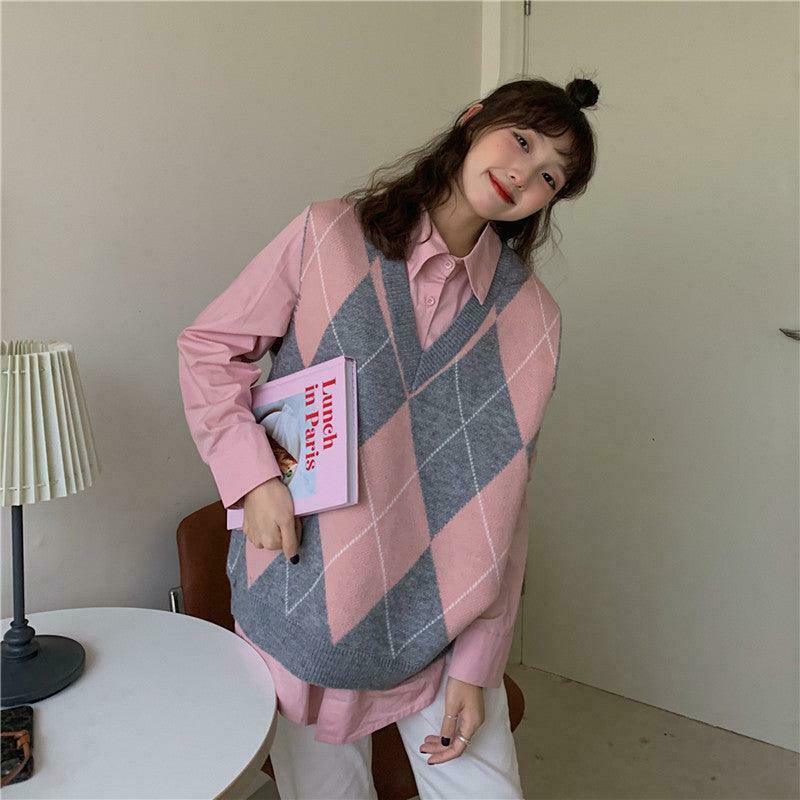 Coquette Aesthetic Runaway Oversized Sweater Vest in Y2K Fashion Style Coquette Aesthetic Runaway Oversized Sweater Vest in Y2K Fashion Style