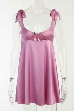 Coquette Aesthetic Satin Chain Dress with Cut-Out Detail - Y2K Fashion Statement Piece