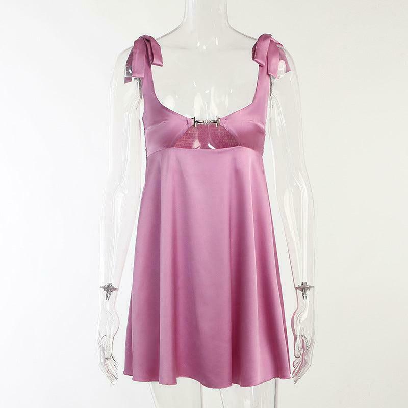 Coquette Aesthetic Satin Chain Dress with Cut-Out Detail - Y2K Fashion Statement Piece