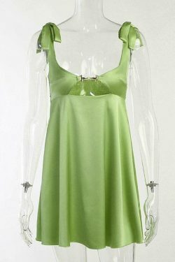 Coquette Aesthetic Satin Chain Dress with Cut-Out Detail - Y2K Fashion Statement Piece