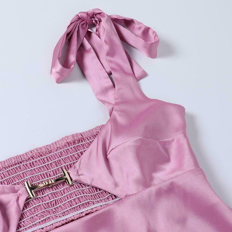 Coquette Aesthetic Satin Chain Dress with Cut-Out Detail - Y2K Fashion Statement Piece