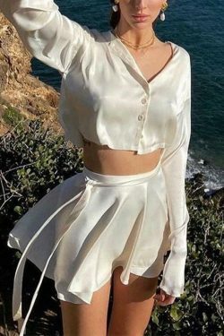 Coquette Aesthetic Satin Lace-Up Mini Skirt