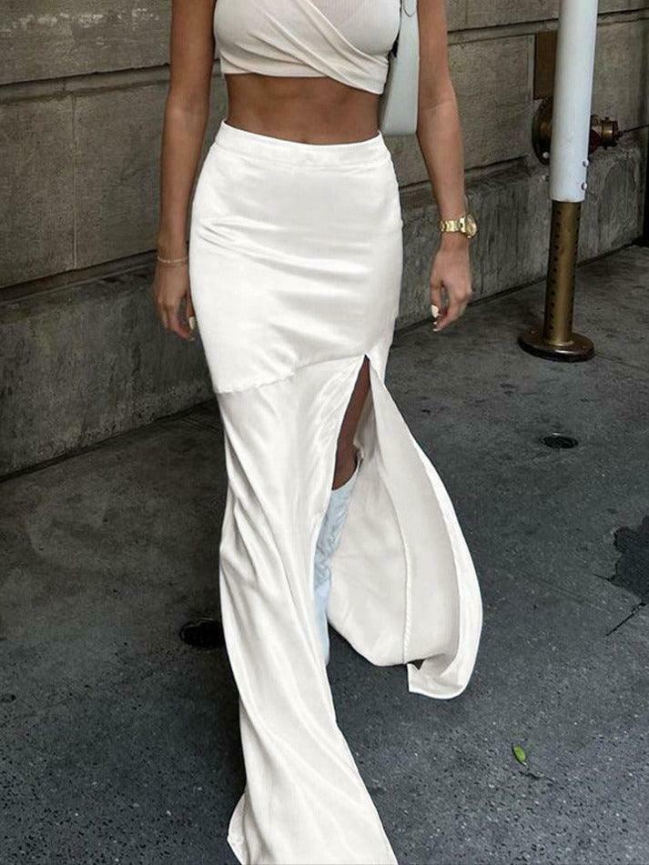 Coquette Aesthetic Satin Patchwork Maxi Skirt - Y2K Fashion Statement Piece for Women