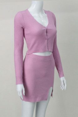 Coquette Aesthetic Scarlett Slit Button-Up Set - Y2K Fashion Outfit