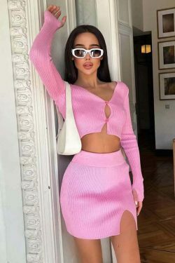 Coquette Aesthetic Scarlett Slit Button-Up Set - Y2K Fashion Outfit