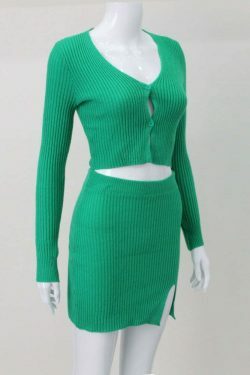 Coquette Aesthetic Scarlett Slit Button-Up Set - Y2K Fashion Outfit