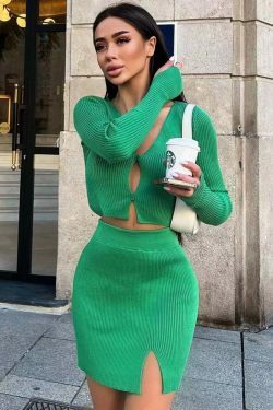 Coquette Aesthetic Scarlett Slit Button-Up Set - Y2K Fashion Outfit