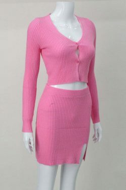 Coquette Aesthetic Scarlett Slit Button-Up Set - Y2K Fashion Outfit