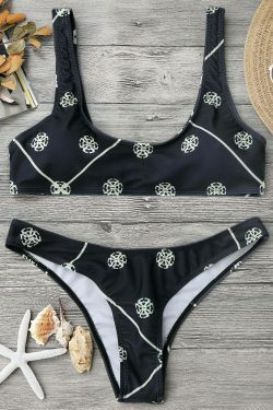 Coquette Aesthetic Scoop Neck Bralette Thong Bikini Set