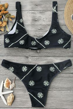 Coquette Aesthetic Scoop Neck Bralette Thong Bikini Set