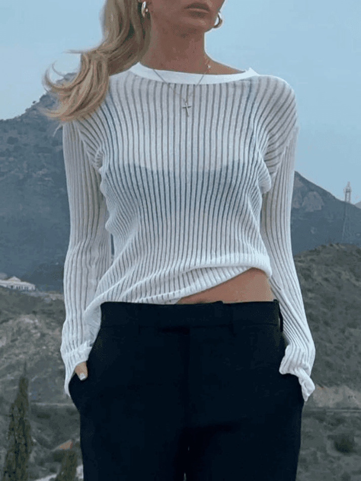Coquette Aesthetic Semi Sheer Rib Knit Top for Y2K Fashion Enthusiasts