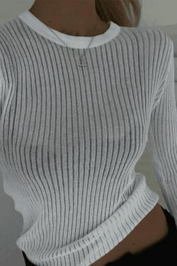 Coquette Aesthetic Semi Sheer Rib Knit Top for Y2K Fashion Enthusiasts