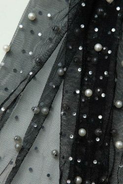 Coquette Aesthetic Sheer Mesh Pearl & Rhinestone Maxi Dress for Women - Y2K Fashion Statement