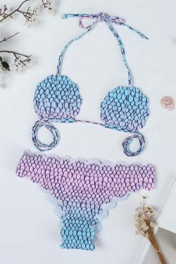 Coquette Aesthetic Shell Wave Halter Backless Bikini Swimsuit