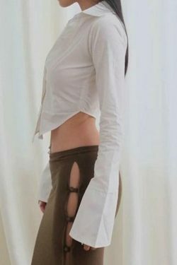 Coquette Aesthetic Shirt with Irregular Hem - Y2K Fashion Long Sleeve Blouse