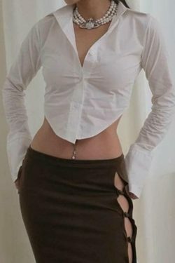 Coquette Aesthetic Shirt with Irregular Hem - Y2K Fashion Long Sleeve Blouse