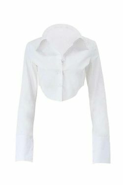 Coquette Aesthetic Shirt with Irregular Hem - Y2K Fashion Long Sleeve Blouse