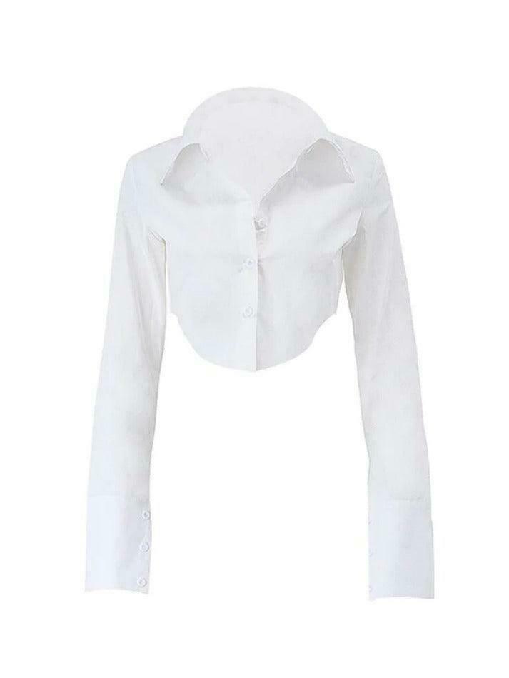 Coquette Aesthetic Shirt with Irregular Hem - Y2K Fashion Long Sleeve Blouse