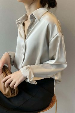 Coquette Aesthetic Simona Satin Shirt - Y2K Fashion Women's Top for Grunge & Pastel Goth Style