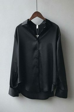 Coquette Aesthetic Simona Satin Shirt - Y2K Fashion Women's Top for Grunge & Pastel Goth Style