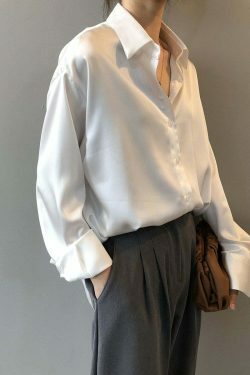 Coquette Aesthetic Simona Satin Shirt - Y2K Fashion Women's Top for Grunge & Pastel Goth Style