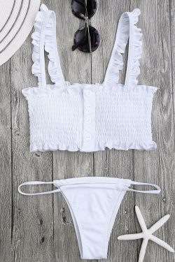 Coquette Aesthetic Single-Breasted Smocked Ruffles Top & Briefs