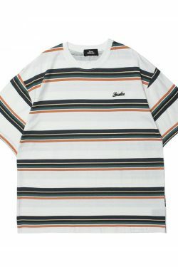 Coquette Aesthetic Skater Stripe Tee - Y2K Fashion with Grunge Style, Cute Tops & Pastel Goth Vibes