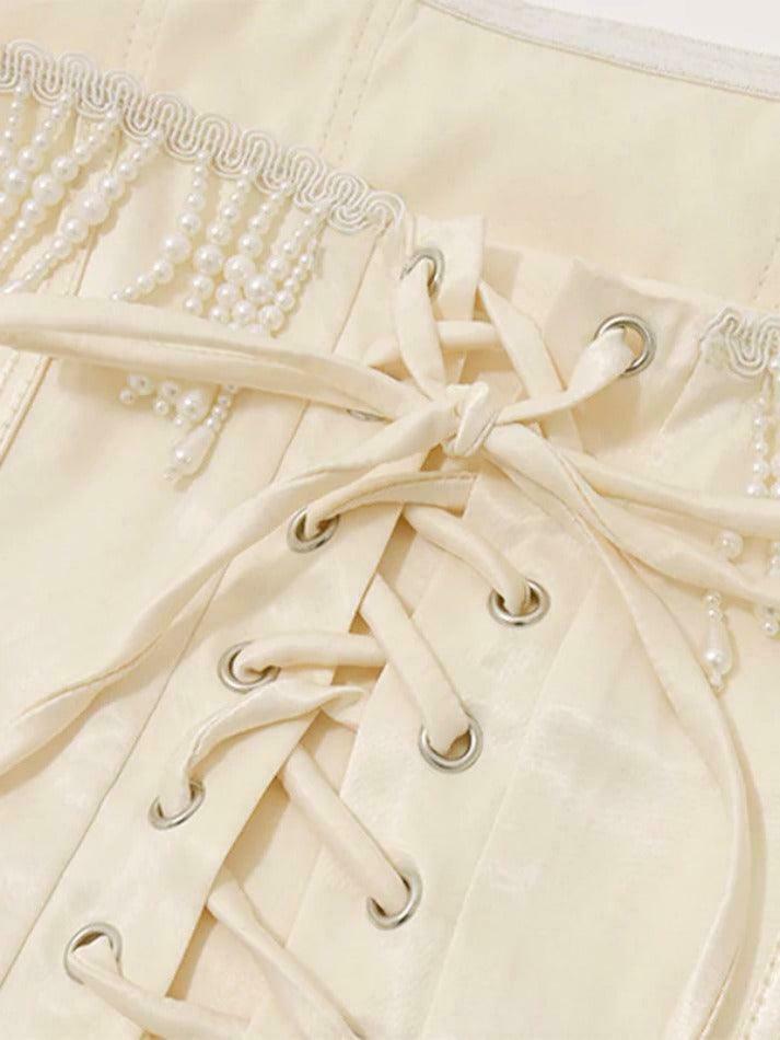 Coquette Aesthetic Slim Fit Pearl Strap Corset Top Coquette Aesthetic Slim Fit Pearl Strap Corset Top