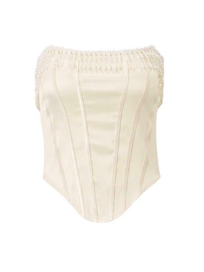 Coquette Aesthetic Slim Fit Pearl Strap Corset Top Coquette Aesthetic Slim Fit Pearl Strap Corset Top