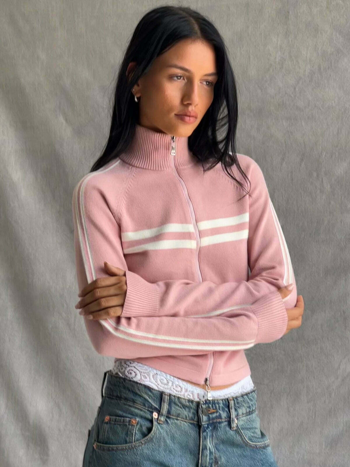 Coquette Aesthetic Slim Fit Zip Knit Hoodie Coquette Aesthetic Slim Fit Zip Knit Hoodie