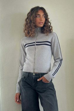 Coquette Aesthetic Slim Fit Zip Knit Hoodie