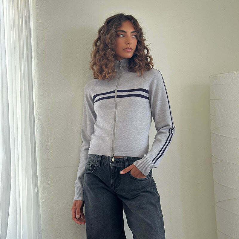 Coquette Aesthetic Slim Fit Zip Knit Hoodie Coquette Aesthetic Slim Fit Zip Knit Hoodie