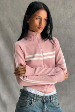 Coquette Aesthetic Slim Fit Zip Knit Hoodie
