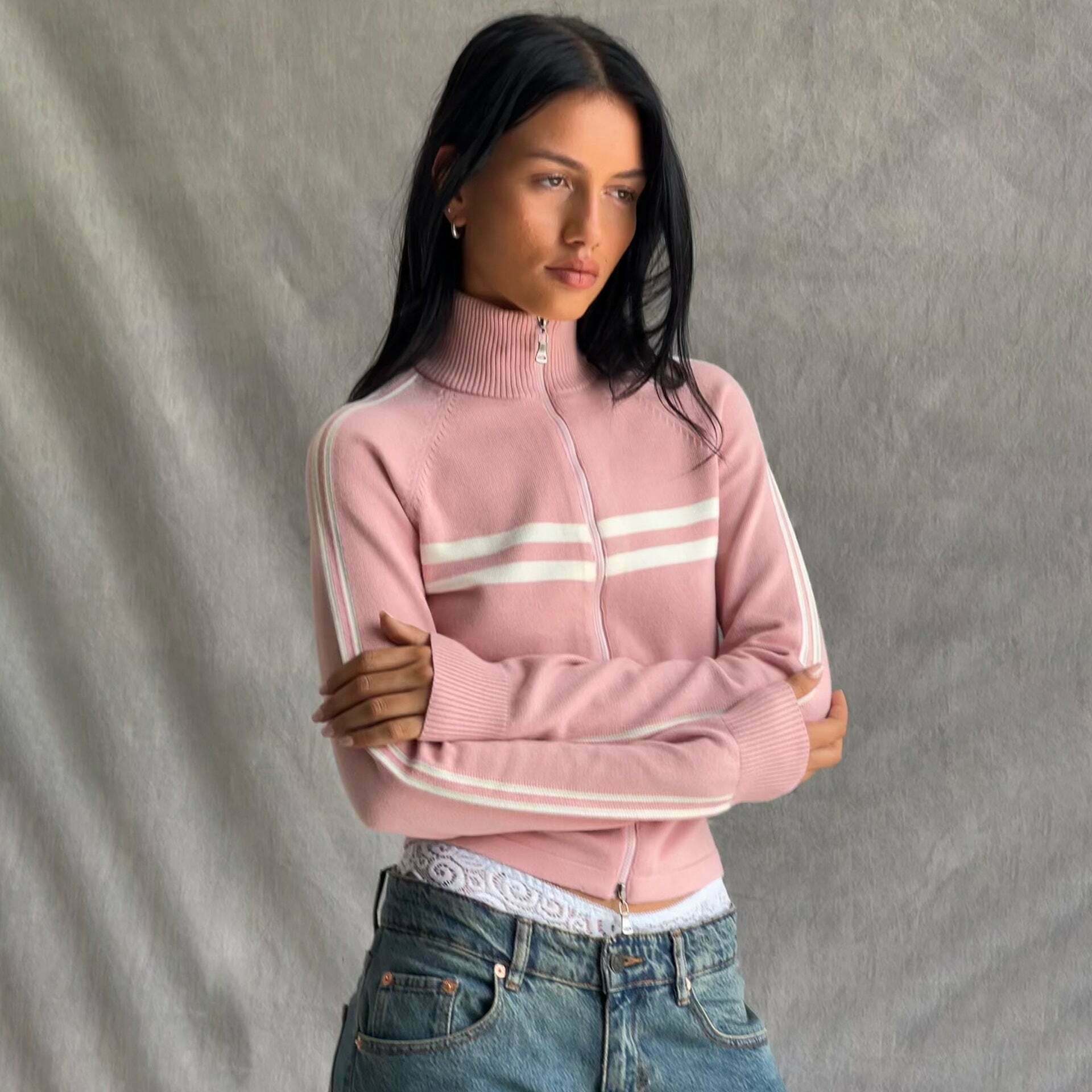 Coquette Aesthetic Slim Fit Zip Knit Hoodie Coquette Aesthetic Slim Fit Zip Knit Hoodie