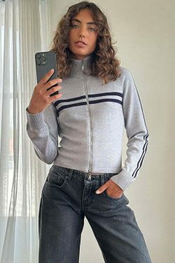 Coquette Aesthetic Slim Fit Zip Knit Hoodie