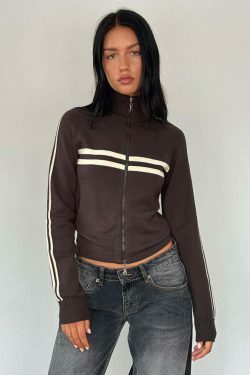 Coquette Aesthetic Slim Fit Zip Knit Hoodie