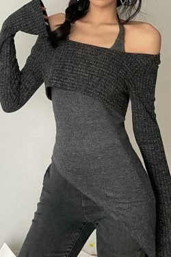 Coquette Aesthetic Slim Halter Sweater in Solid Color for Women - Y2K Fashion Statement