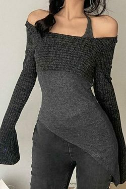 Coquette Aesthetic Slim Halter Sweater in Solid Color for Women - Y2K Fashion Statement