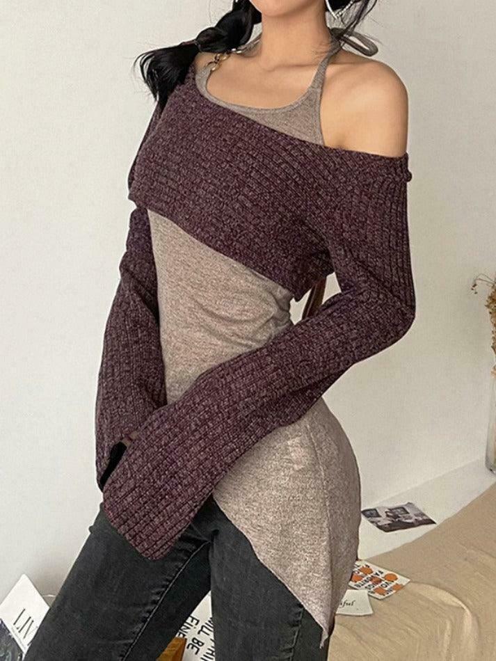 Coquette Aesthetic Slim Halter Sweater in Solid Color for Women - Y2K Fashion Statement